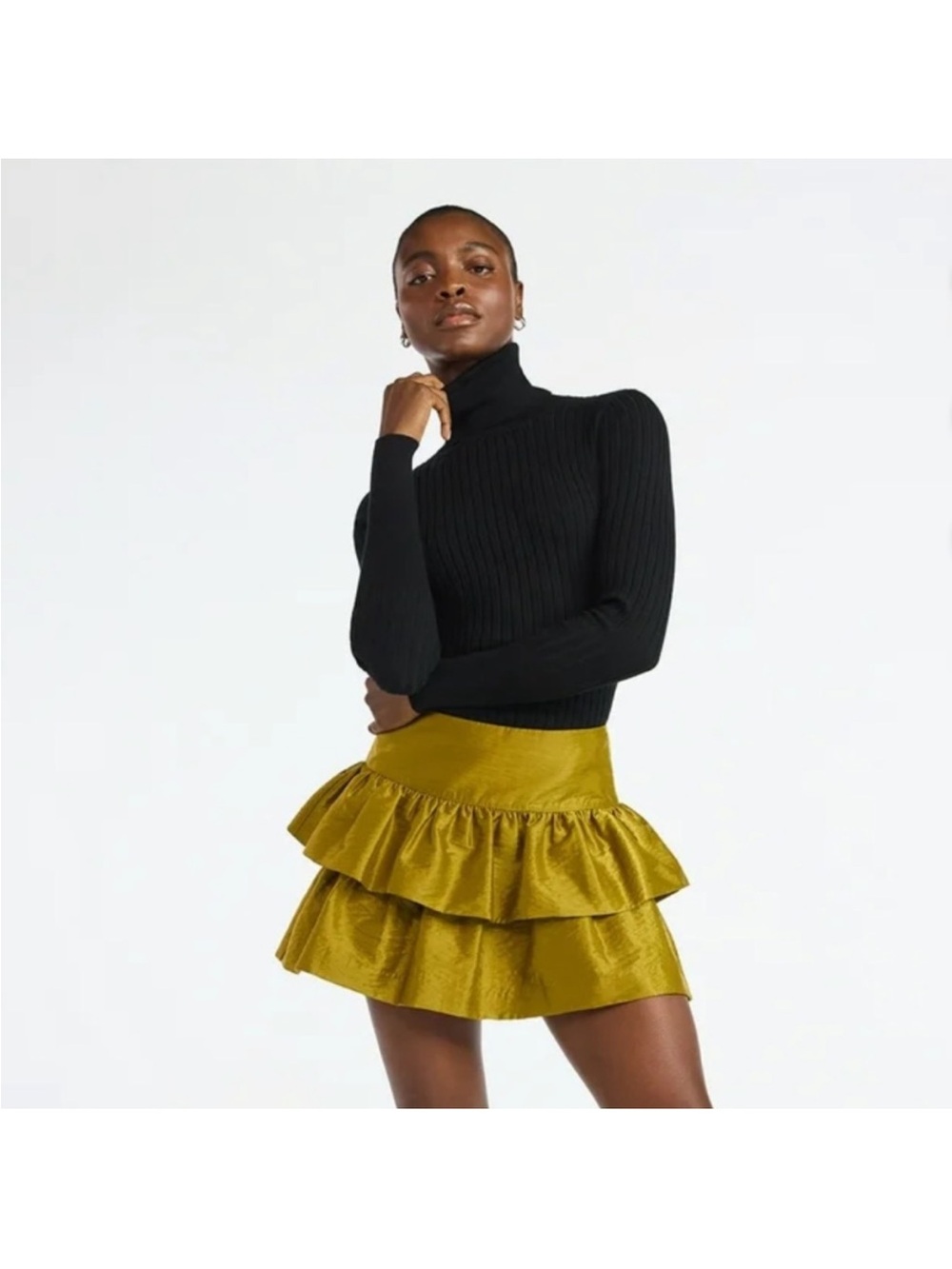 Scoop Tiered Ruffle Mini Skirt in Mustard Yellow